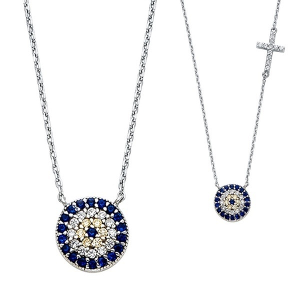 14k White Or Yellow Gold Evil Eye Cross Necklace